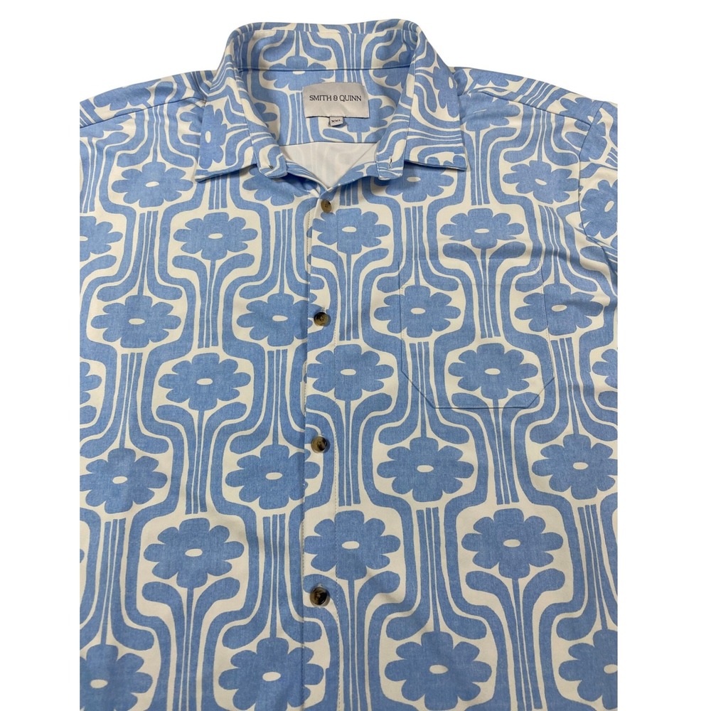 Smith & Quinn Mens XXL Blue White Retro Floral Geometric Short Sleeve Shirt